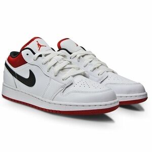 Nike Air Jordan 1 Low GS White Red Black Sneakers Big Boy Youth 7Y Woman 8.5